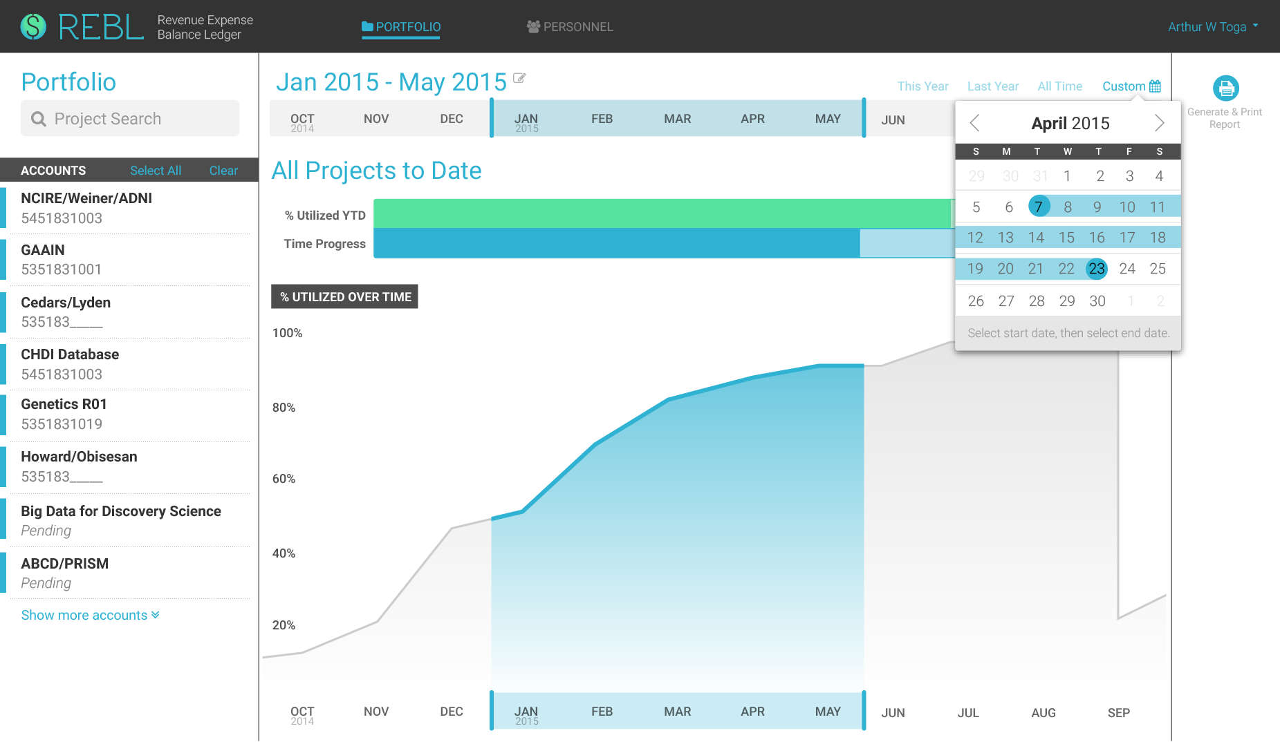 Color mockup for portfolio dashboard with chart and date