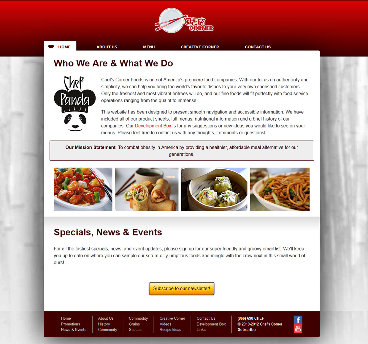 Website for Chef's Corner Foods