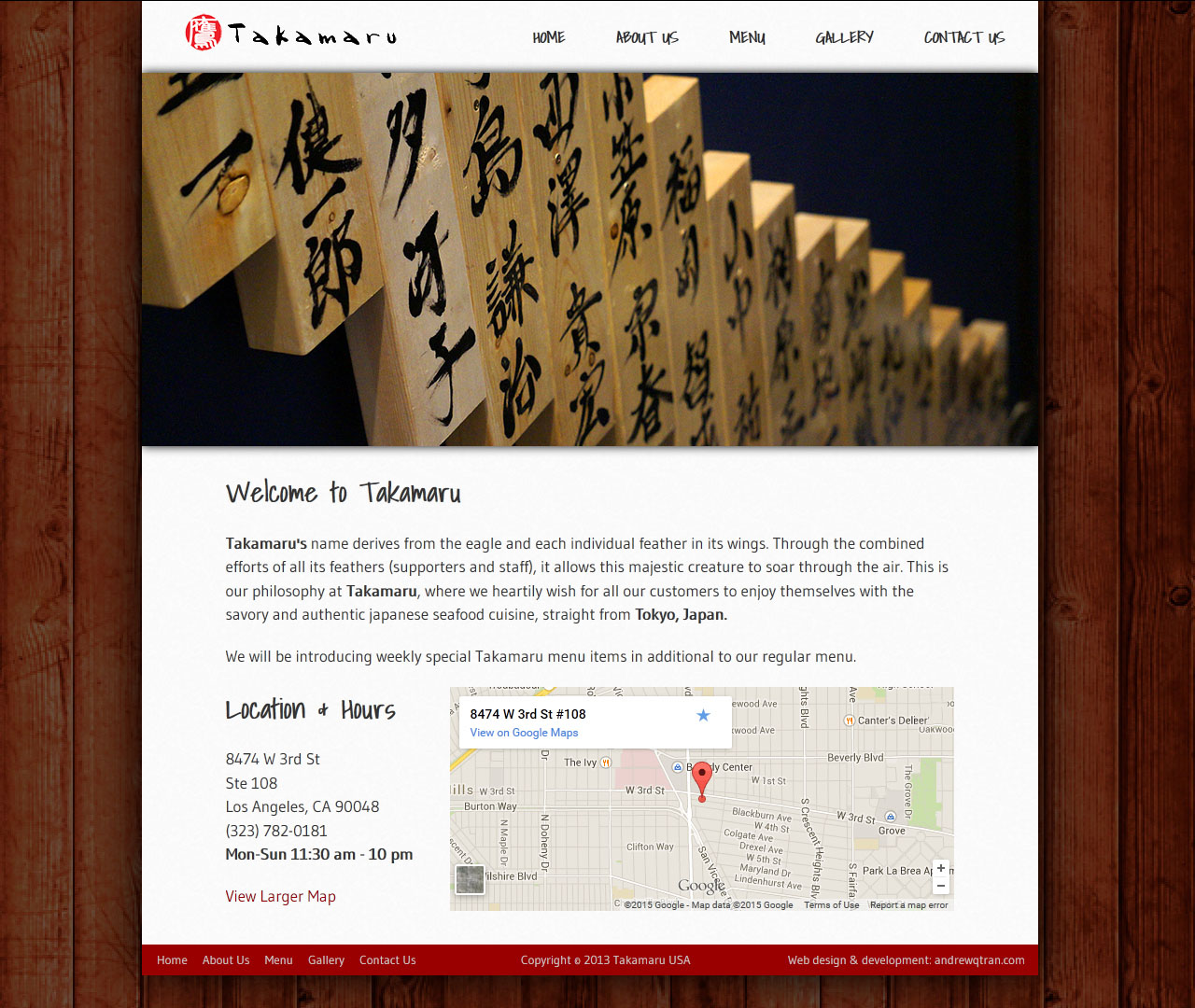 Website for Takamaru restaurant